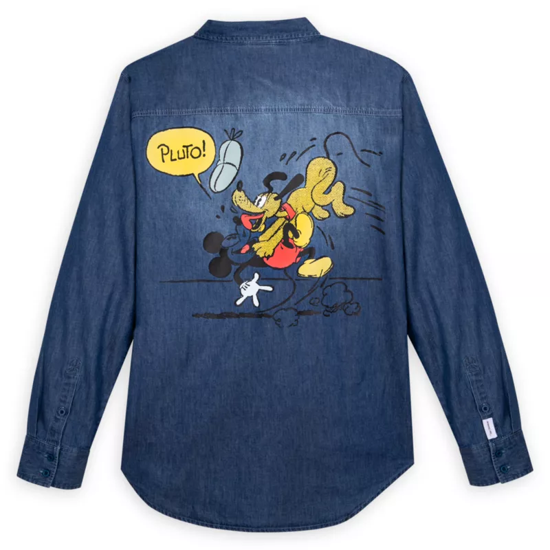Mickey Mouse And Pluto Woven Chambray Shirt For Adults 2 Mickey Mouse And Pluto Woven Chambray Shirt For Adults - Image 2