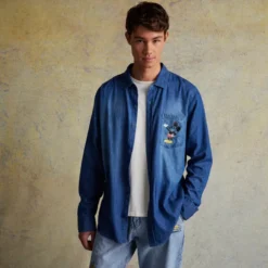 Mickey Mouse And Pluto Woven Chambray Shirt For Adults 7 Mickey Mouse And Pluto Woven Chambray Shirt For Adults -Disney Magic Deals Store 2403052050009M 2