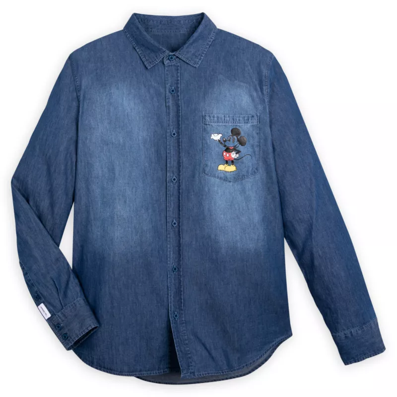 Mickey Mouse And Pluto Woven Chambray Shirt For Adults 1 Mickey Mouse And Pluto Woven Chambray Shirt For Adults